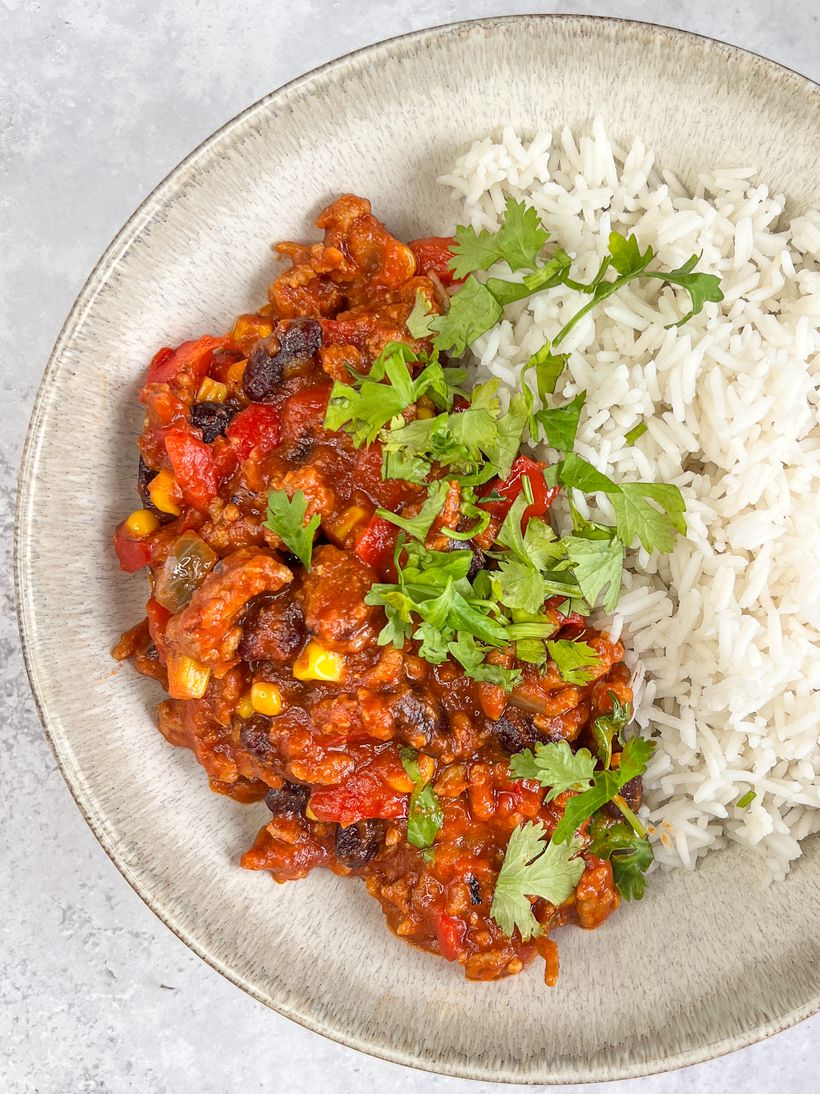 Hovězí chilli con carne s rýží