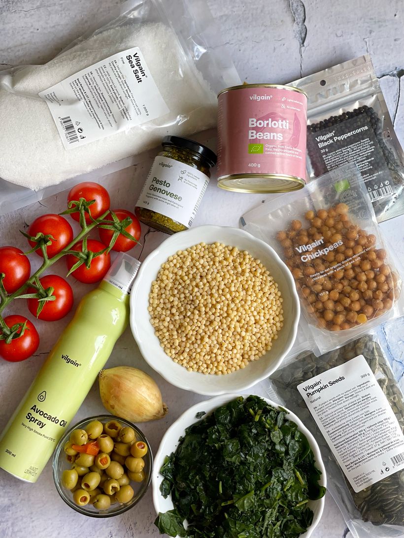 Tarhoňový šalát s fazuľami a cícerom