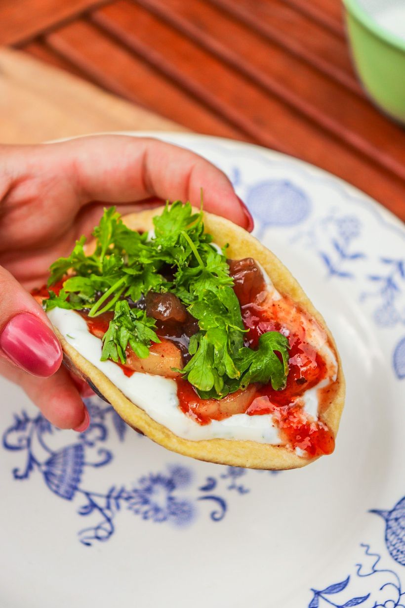 Halloumi tacos so sweet chilli omáčkou