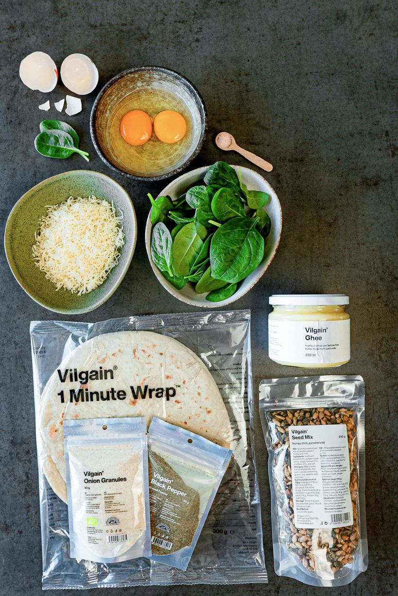 Wrap s vejcem, sýrem a špenátem