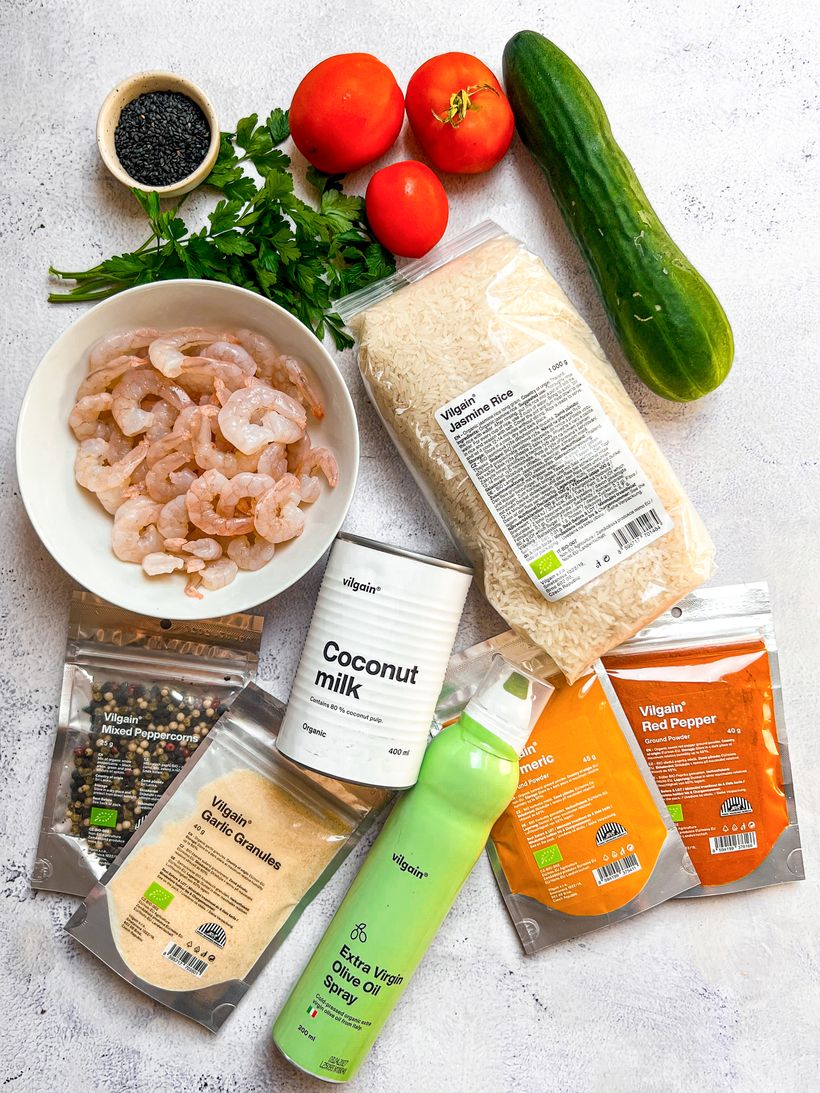 Krevety na kari s kokosovým mliekom