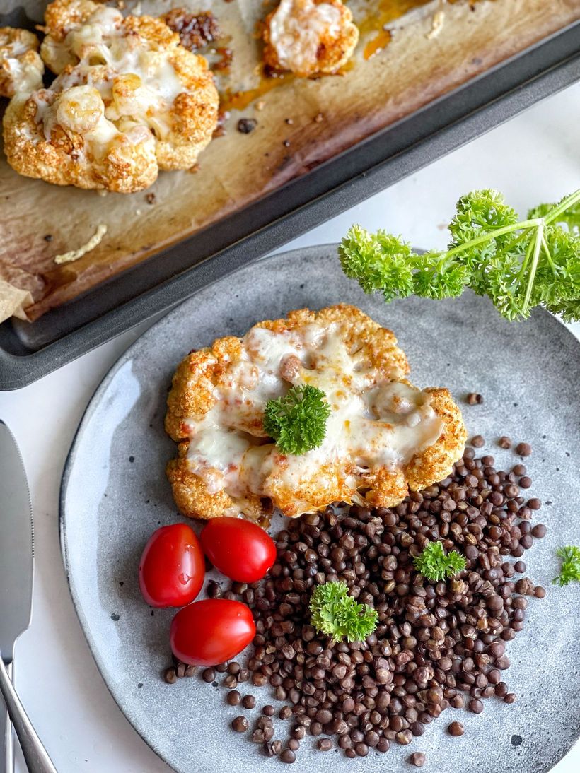 Pečený květák s čočkou