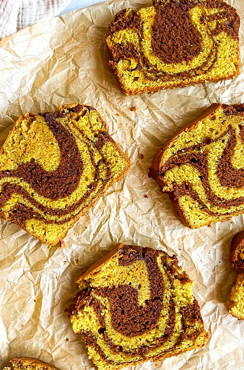 Mramorový tekvicový chlebíček s kakaom