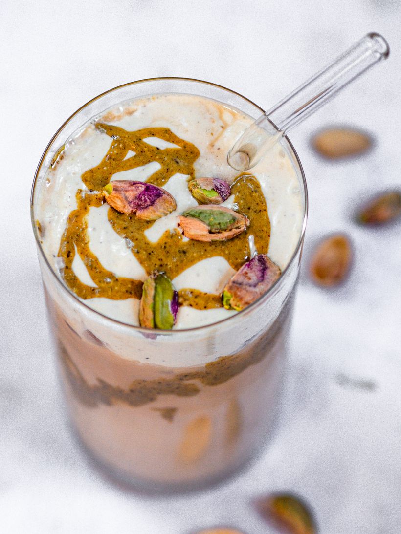 Pistáciové Iced Latte
