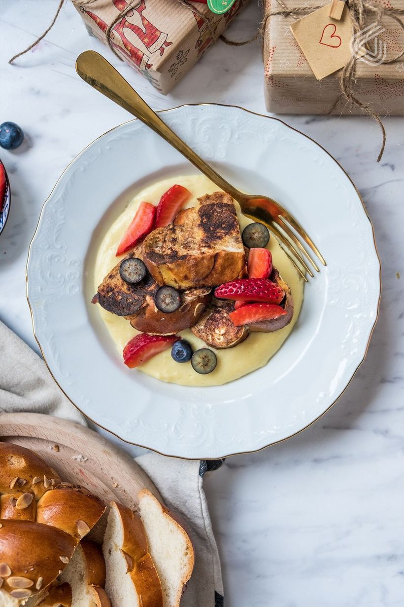 Francouzské toasty z vánočky s pudinkovým krémem