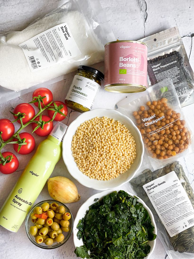 Tarhoňový salát s fazolemi a cizrnou