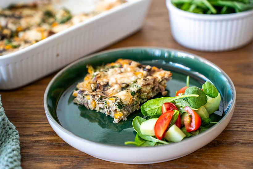 Houbová frittata s kuřecím masem