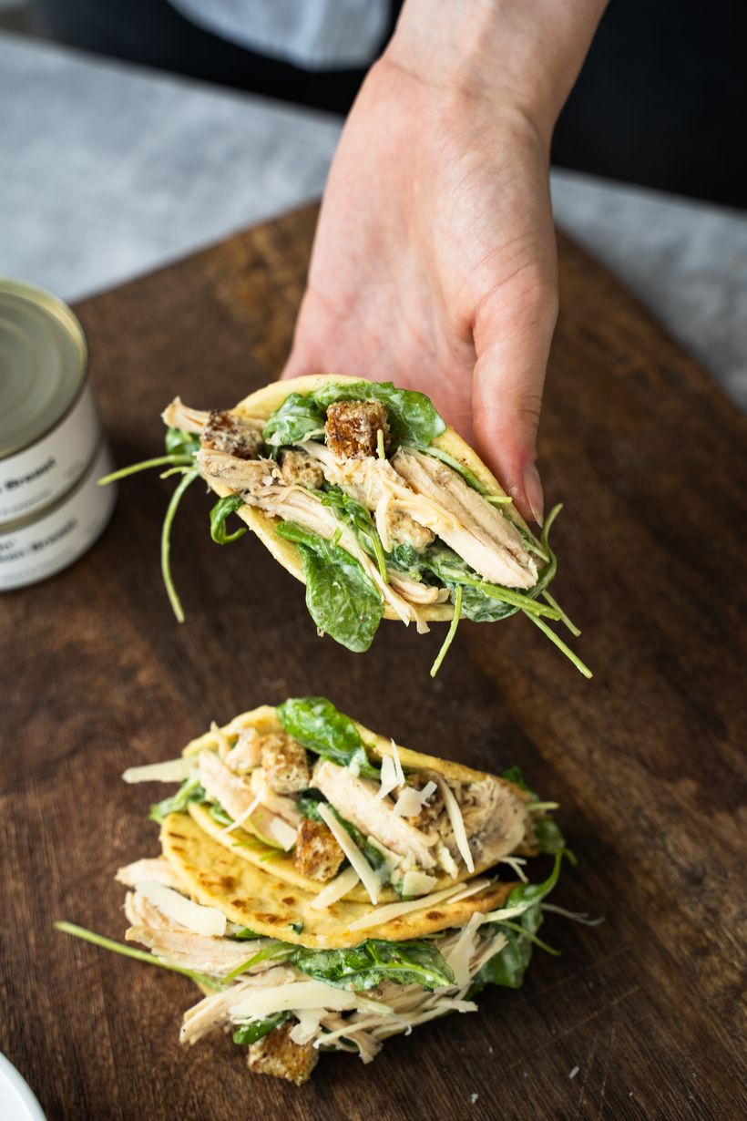 Caesar Tacos with Shredded Chicken