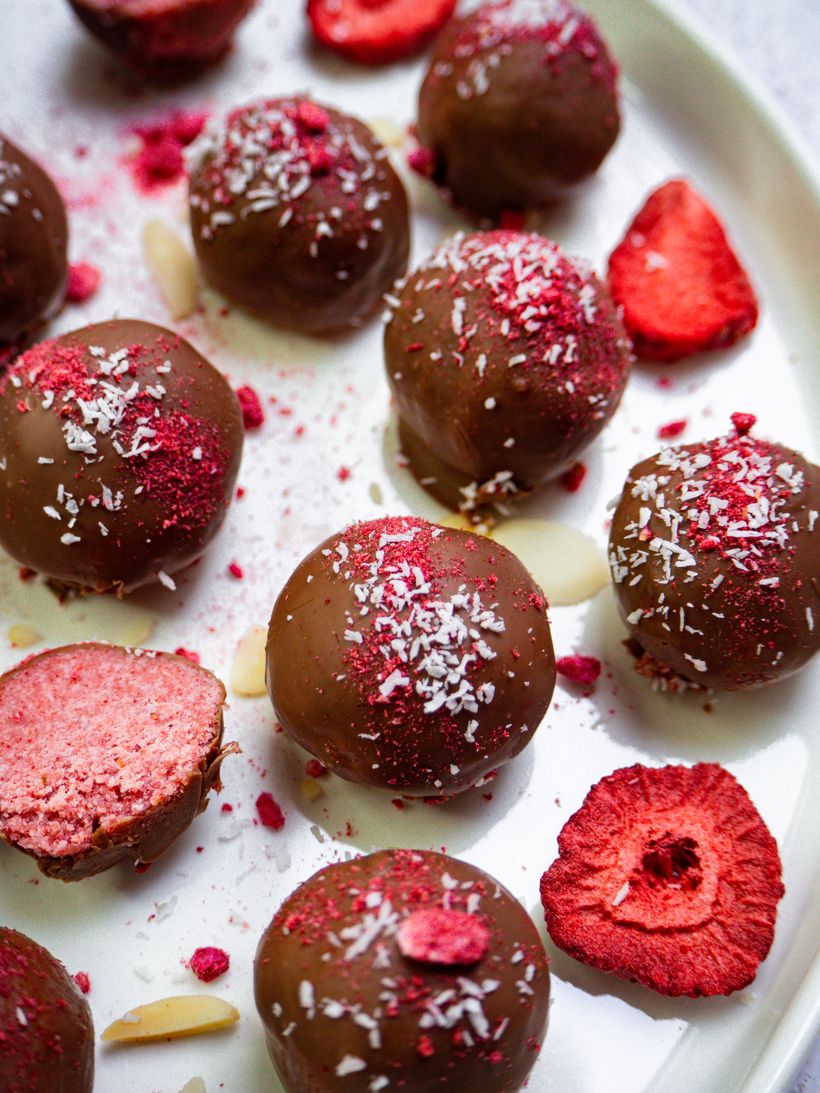Jahodové truffles v mliečnej čokoláde