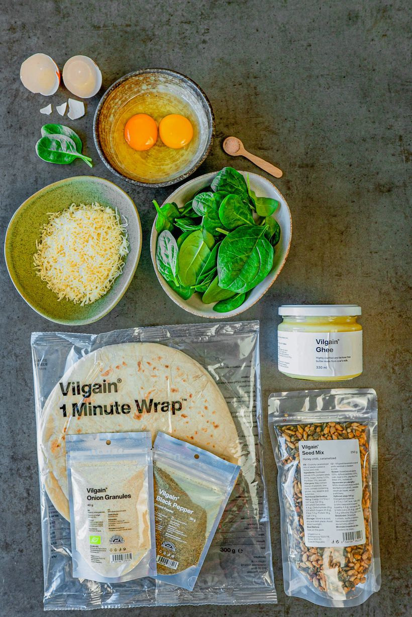 Tortilla s vajcom, syrom a špenátom