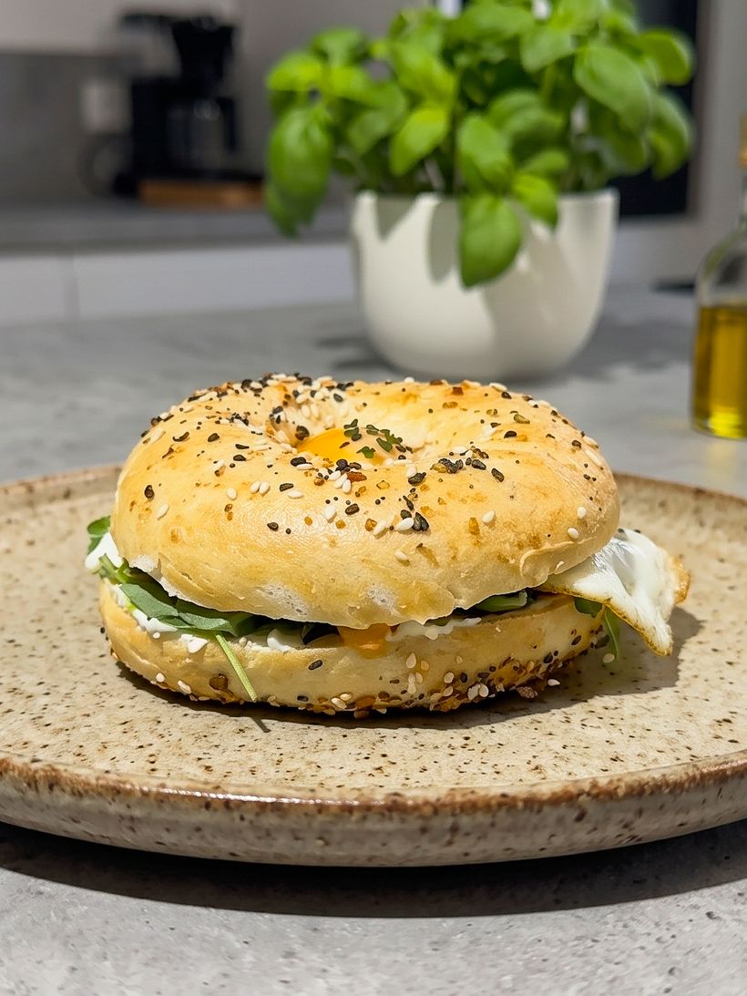 Domácí bagel s vajíčkem