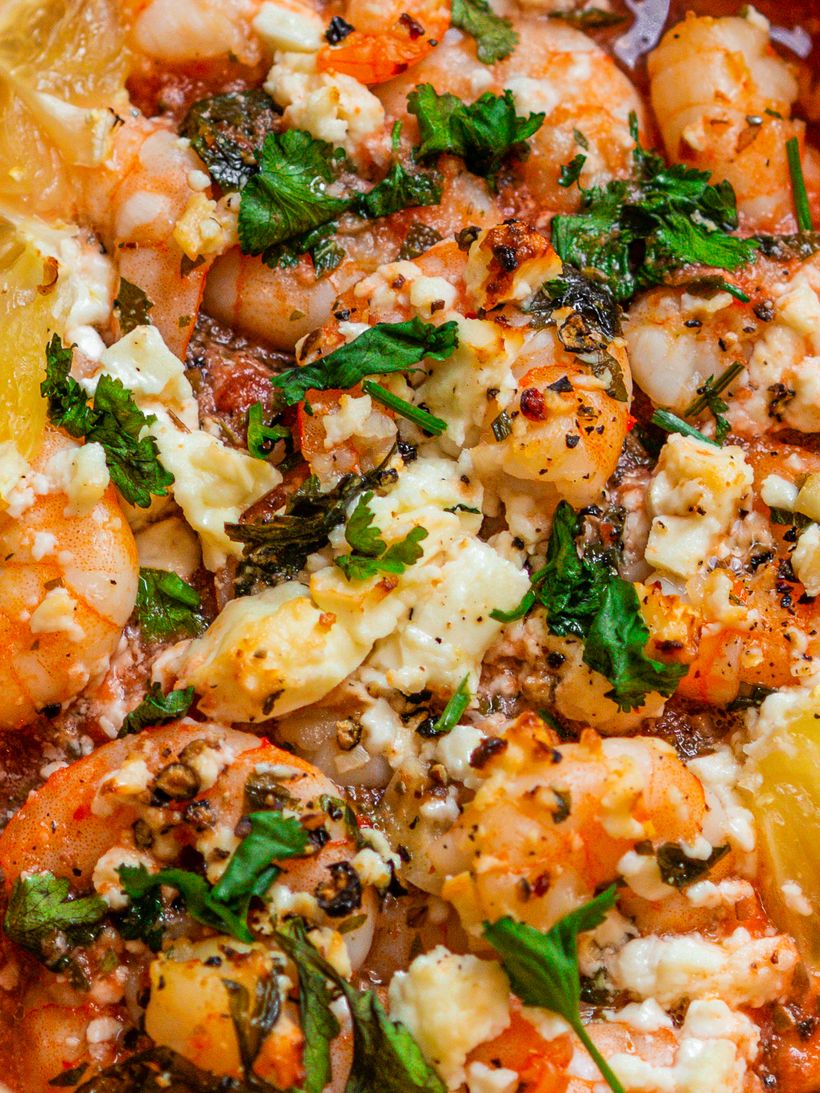 Gebackene Saganaki-Garnelen mit Feta-Käse