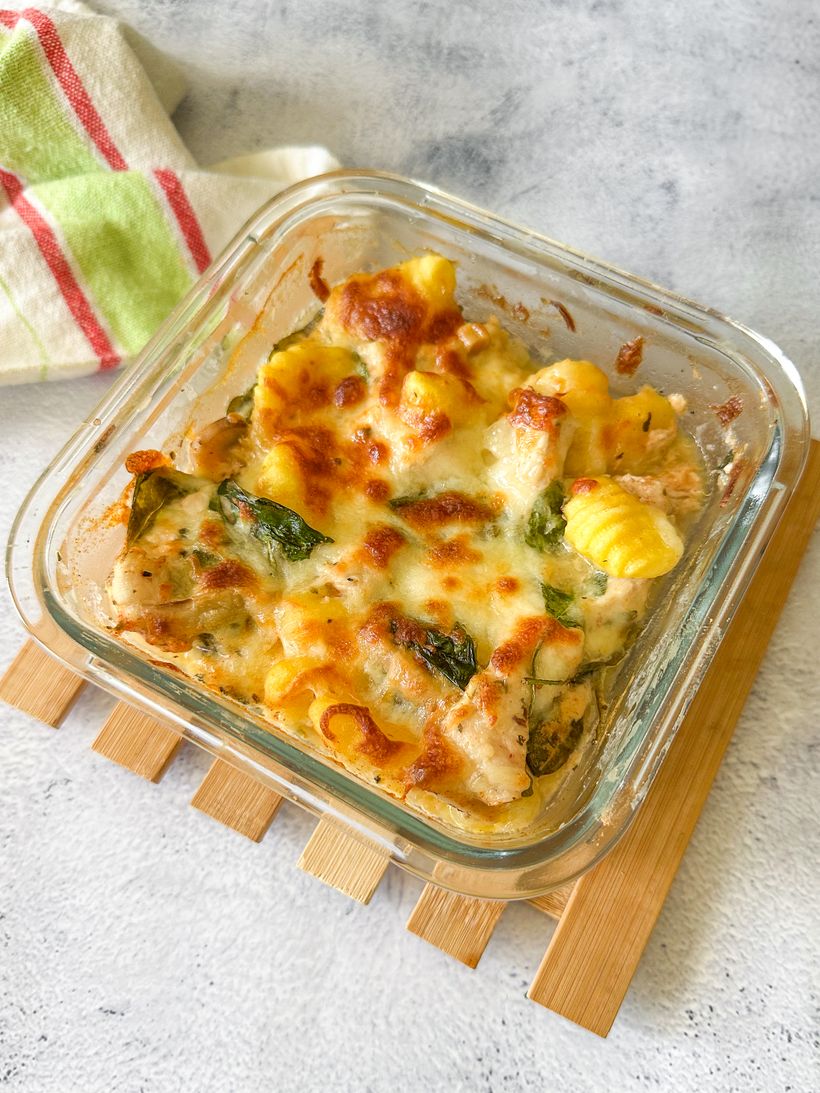Zapečené gnocchi se špenátem a kuřecím masem