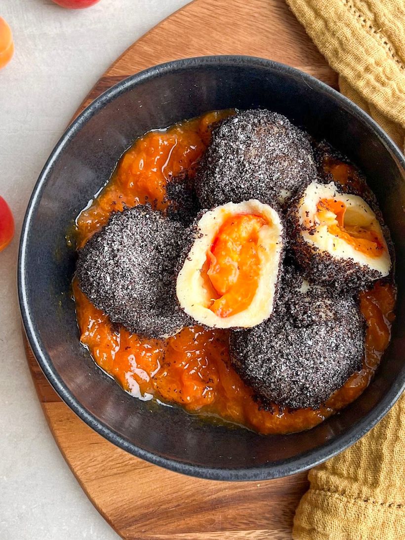 Apricot Dumplings with Poppy Seeds