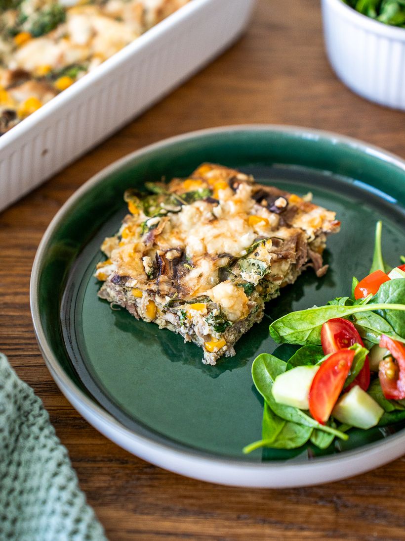 Houbová frittata s kuřecím masem