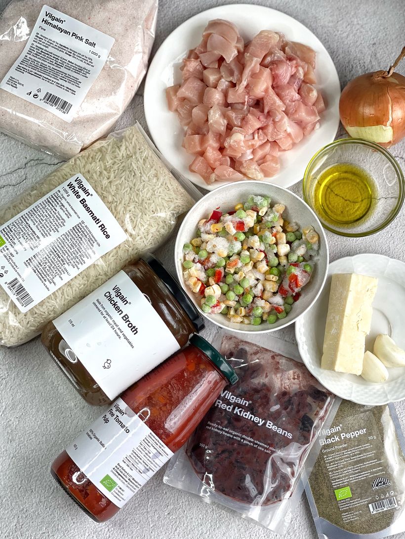 Mexická rýže s kuřecím masem z jedné pánve