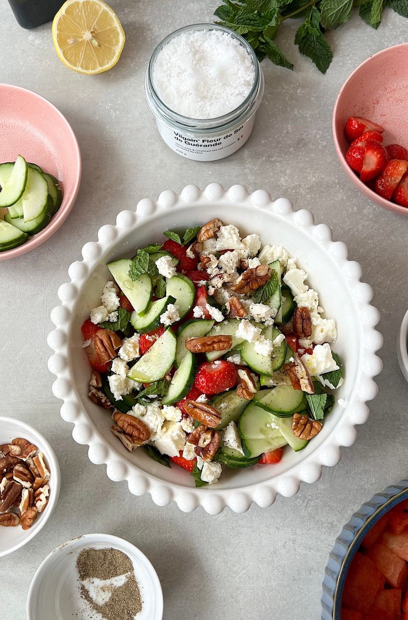 Watermelon Feta Salad with Cucumber & Strawberries