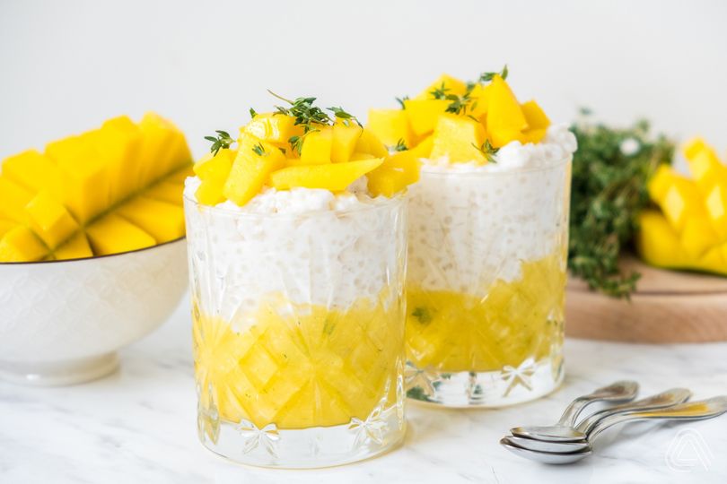 Tapioka-Pudding mit Kokosmilch und Mango | Vilgain-Rezepte Tapioka-Pudding mit Kokosmilch und Mango | Vilgain-Rezepte