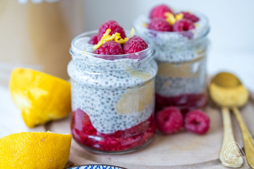 Malinový chia pudink s kokosovým mlékem