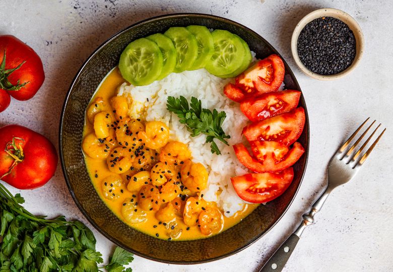 Krevety na kari s kokosovým mliekom