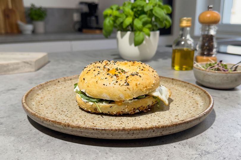 Domácí bagel s vajíčkem