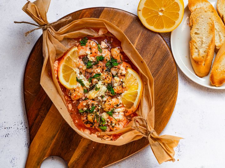 Gebackene Saganaki-Garnelen mit Feta-Käse