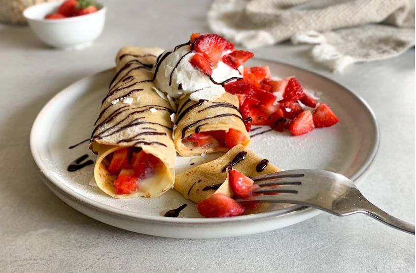Cizrnové crêpes palačinky s vanilkovým pudinkem