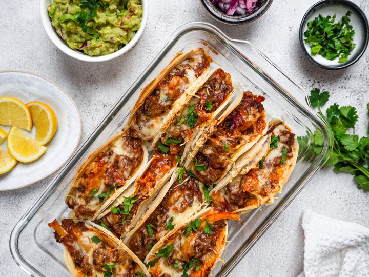 Baked beef tacos with guacamole