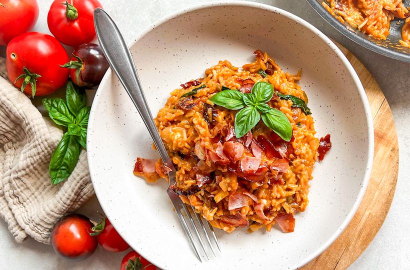 Krémové paradajkové rizoto z jednej panvice