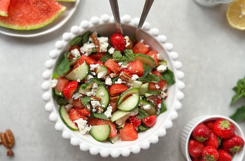 Watermelon Feta Salad with Cucumber & Strawberries