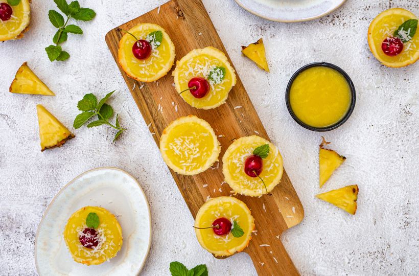 Mini piña colada cheesecakes