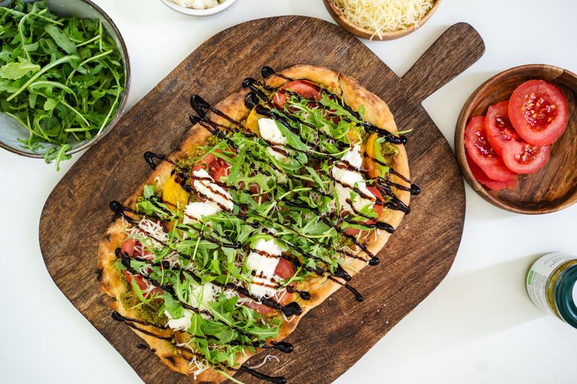 Pinsa with Peach and Mozzarella