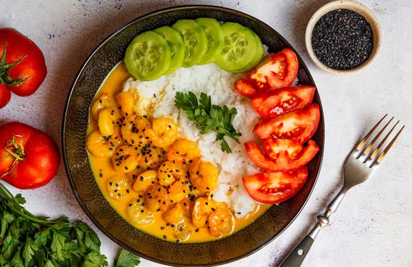 Krevety na kari s kokosovým mlékem