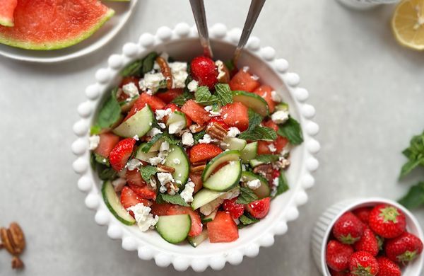 Watermelon Feta Salad with Cucumber & Strawberries