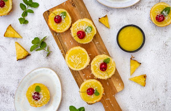 Mini piña colada cheesecakes