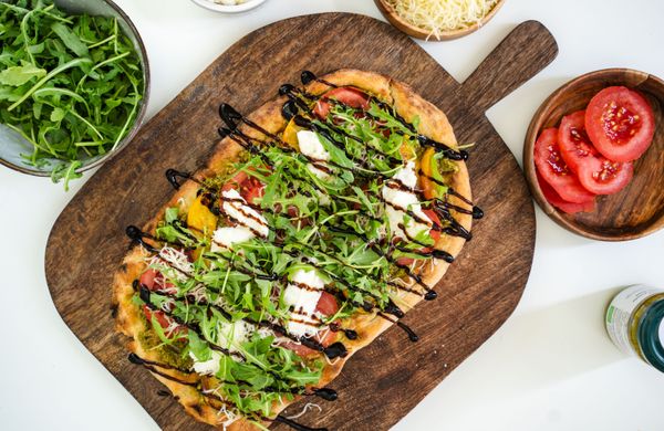 Pinsa with Peach and Mozzarella