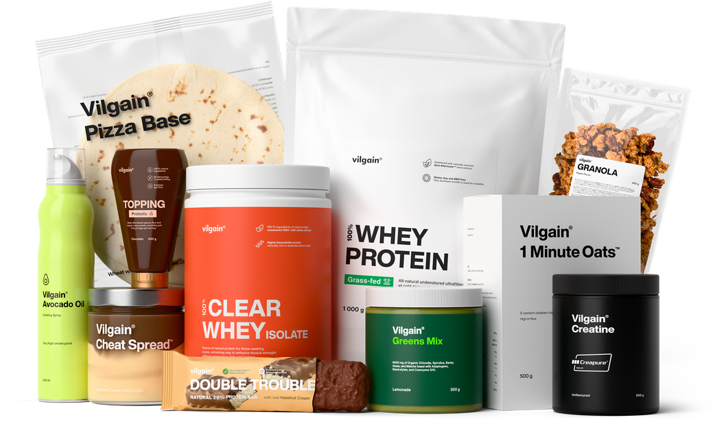 Výběr zdravých potravin a fitness produktů – proteiny, ořechová másla a zdravé snacky